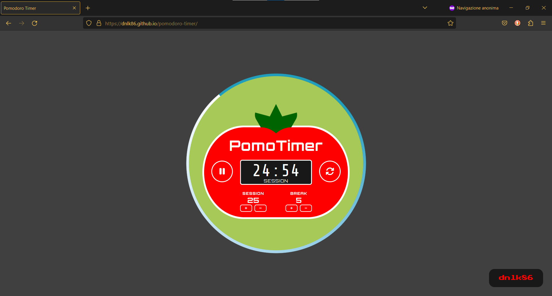 pomodoro timer screenshot